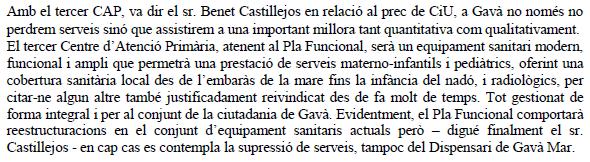Respuesta del Equipo de Gobierno Municipal del Ayuntamiento de Gavà al ruego de CiU de Gavà sobre la posible supresin de servicios mdicos en Gav Mar (17 de Junio de 2010)